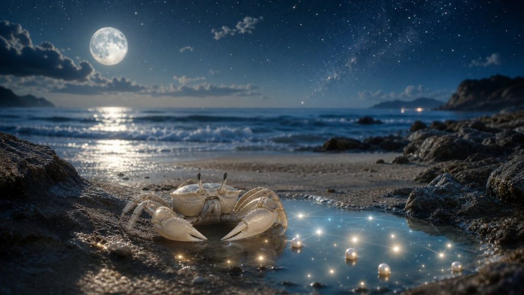Rivage au clair de lune avec reflets et lueurs étoilées, pour illustrer la compatibilité astrologique du Cancer.