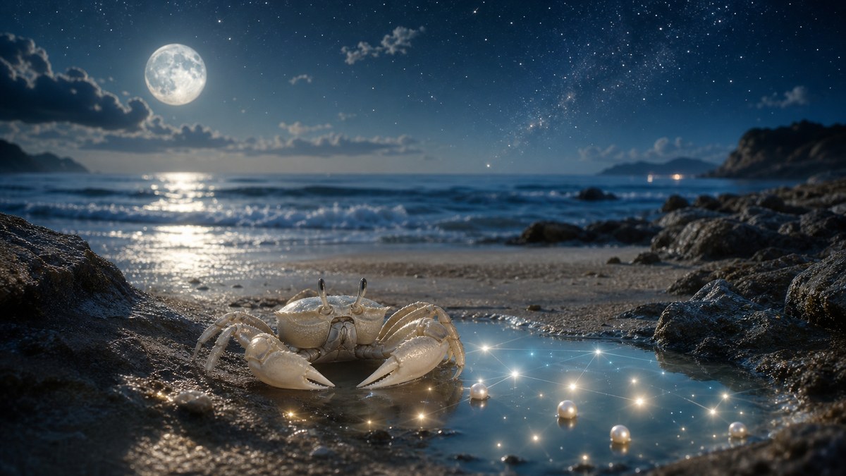 Rivage au clair de lune avec reflets et lueurs étoilées, pour illustrer la compatibilité astrologique du Cancer.