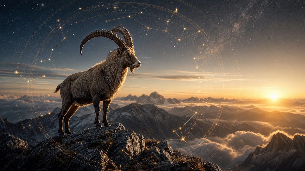 Bouquetin sur une crête de montagne au lever du soleil, pour illustrer la compatibilité astrologique du Capricorne.