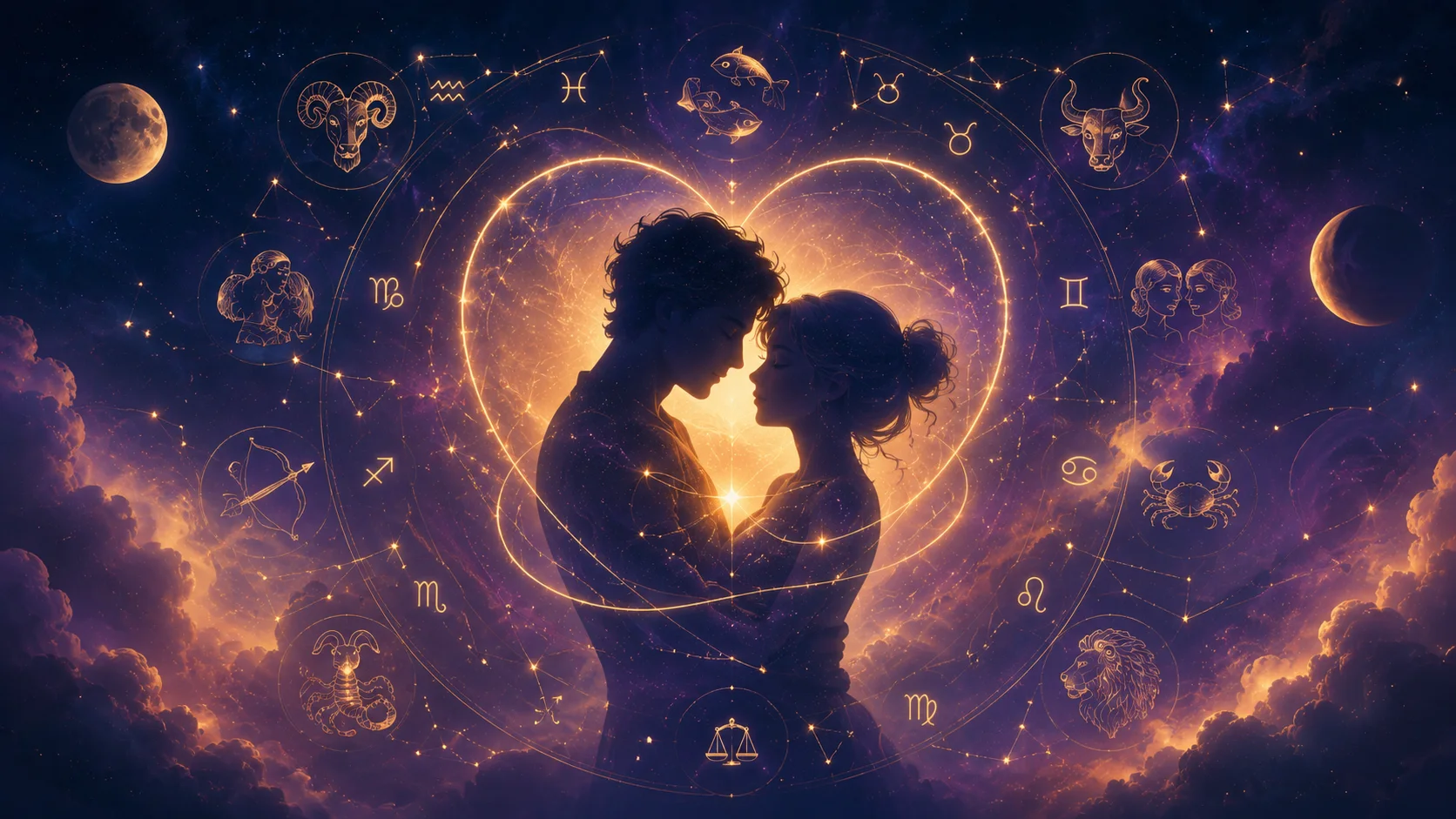 Illustration astrologique amoureuse pour le quiz Type d’amoureux
