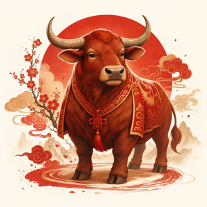 Illustration dessinée du signe chinois Buffle