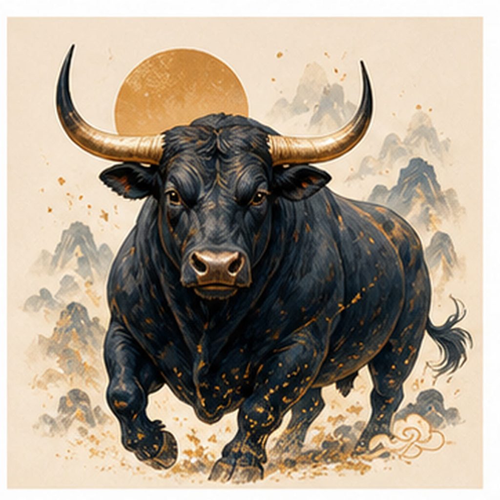 Illustration dessinée du signe chinois Buffle