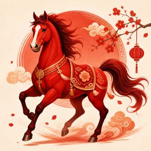 Illustration dessinée du signe chinois Cheval