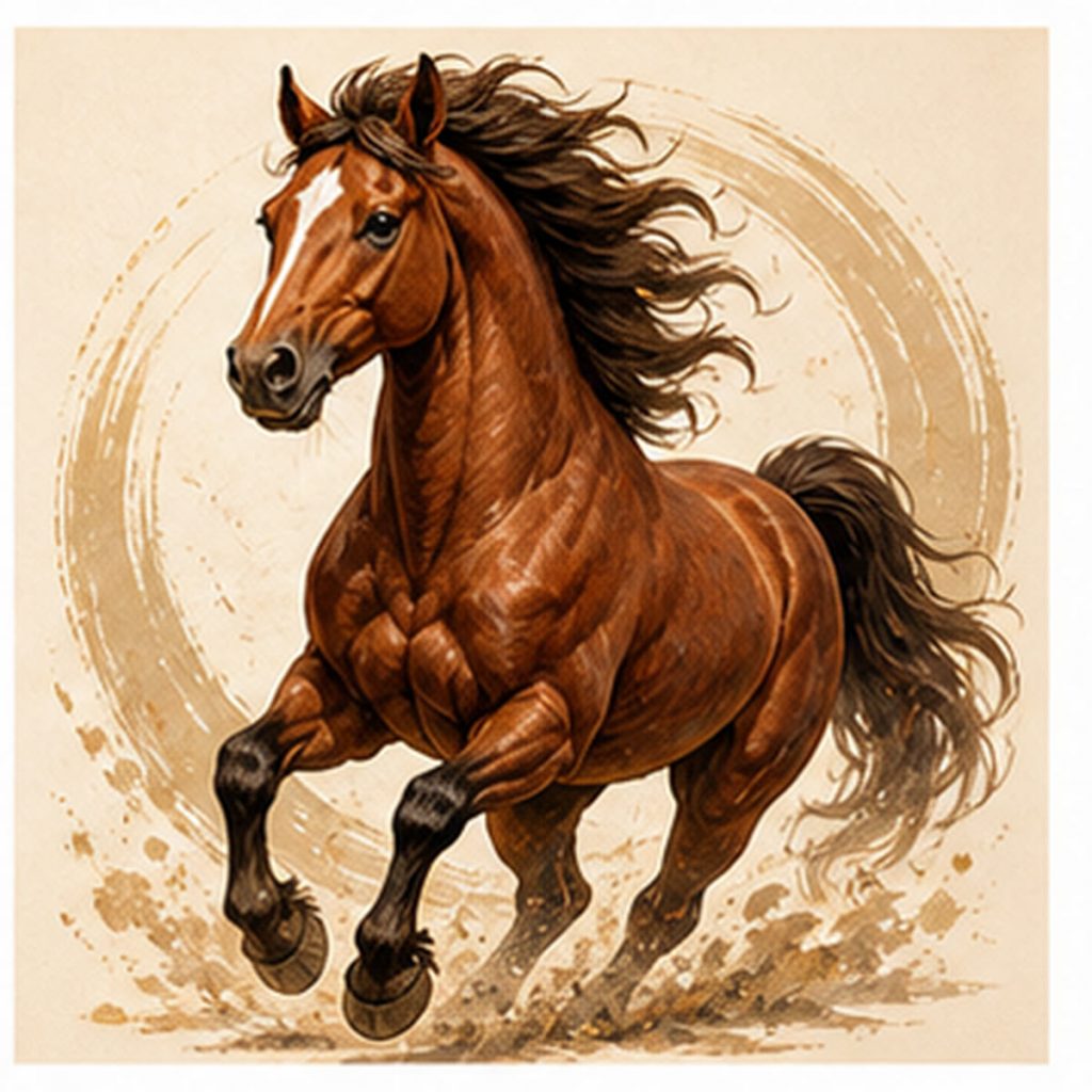 Illustration dessinée du signe chinois Cheval