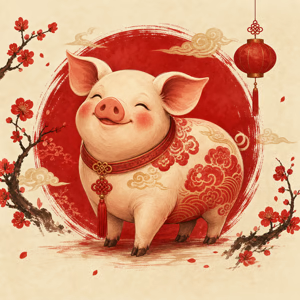 Illustration dessinée du signe chinois Cochon