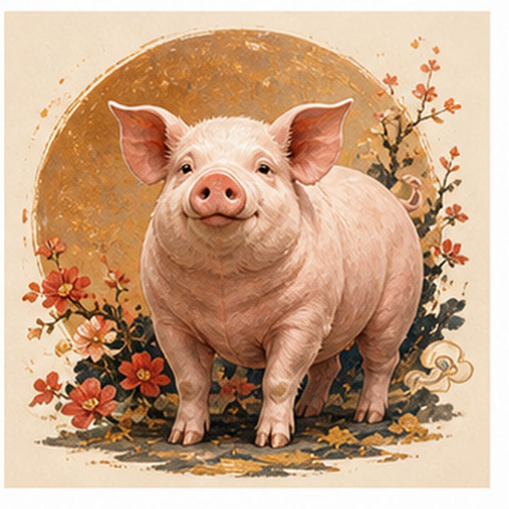 Illustration dessinée du signe chinois Cochon