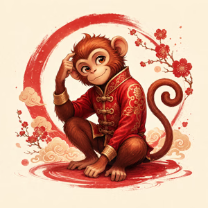 Illustration dessinée du signe chinois Singe