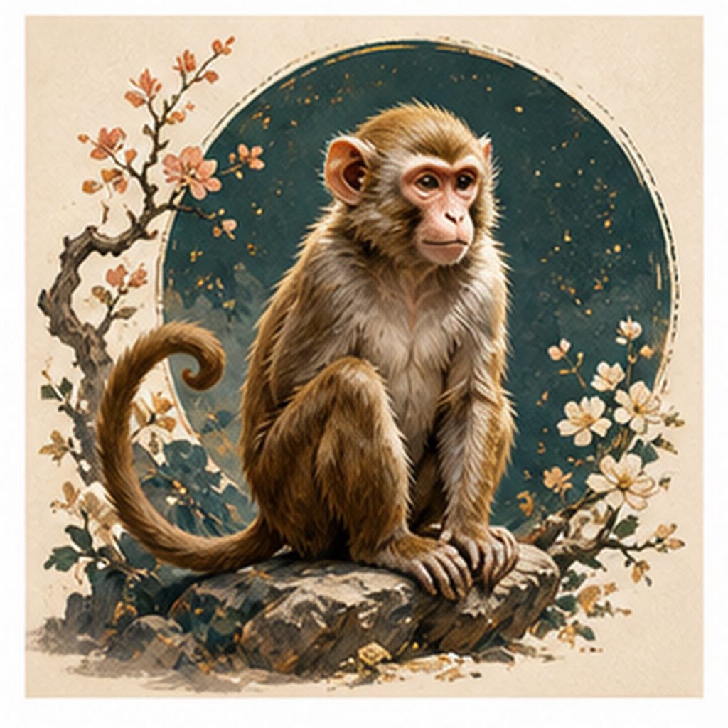 Illustration dessinée du signe chinois Singe
