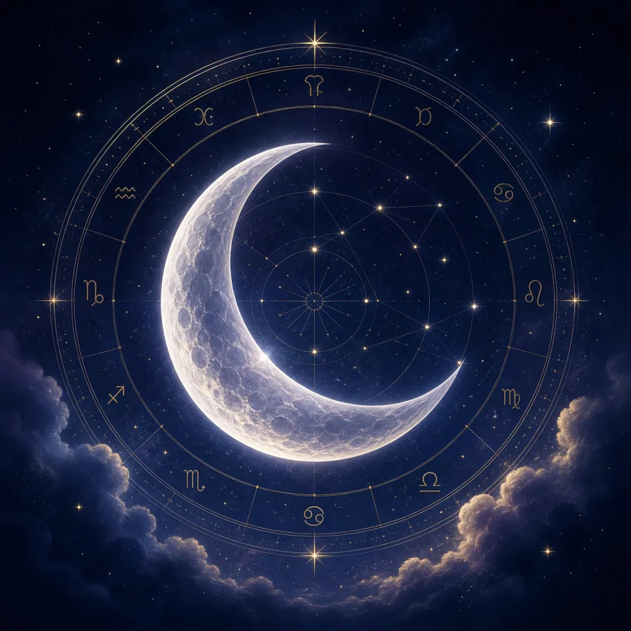 Croissant de Lune dans un cercle astrologique pour calculer son signe lunaire